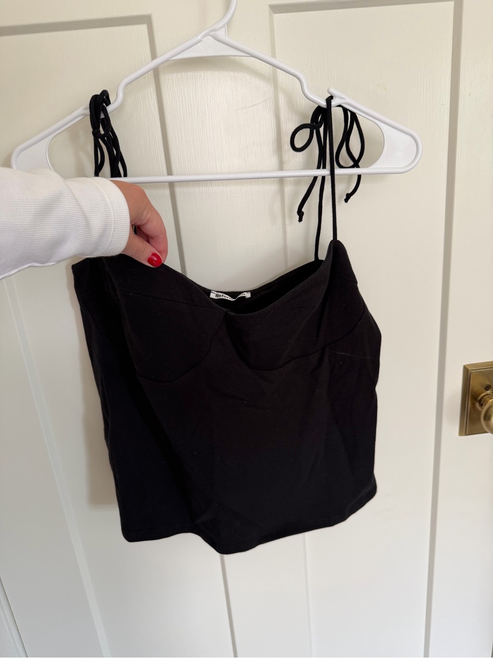 Reformation Seamed Black Tie-Shoulder Tank